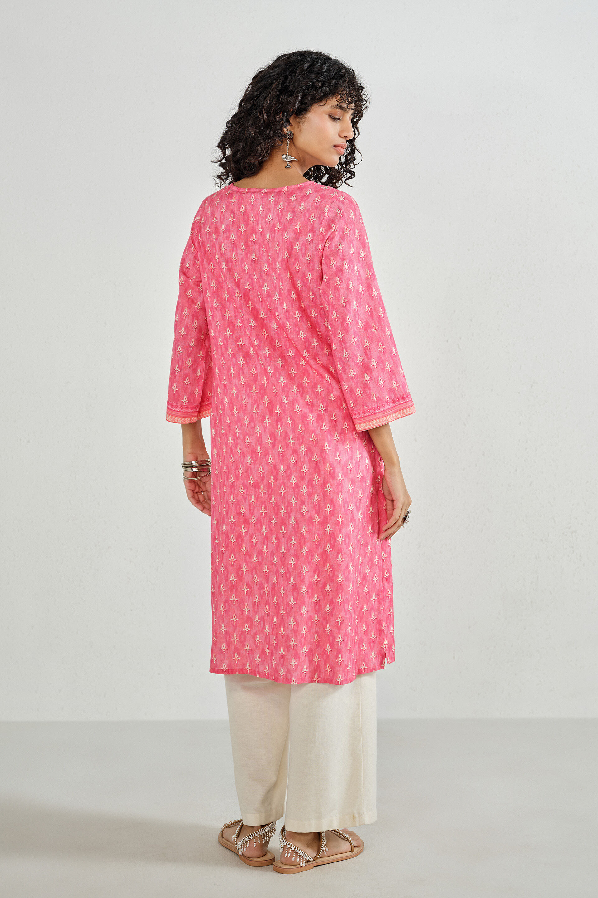 Blush Pink Placement Print Kurta, Blush, image 5